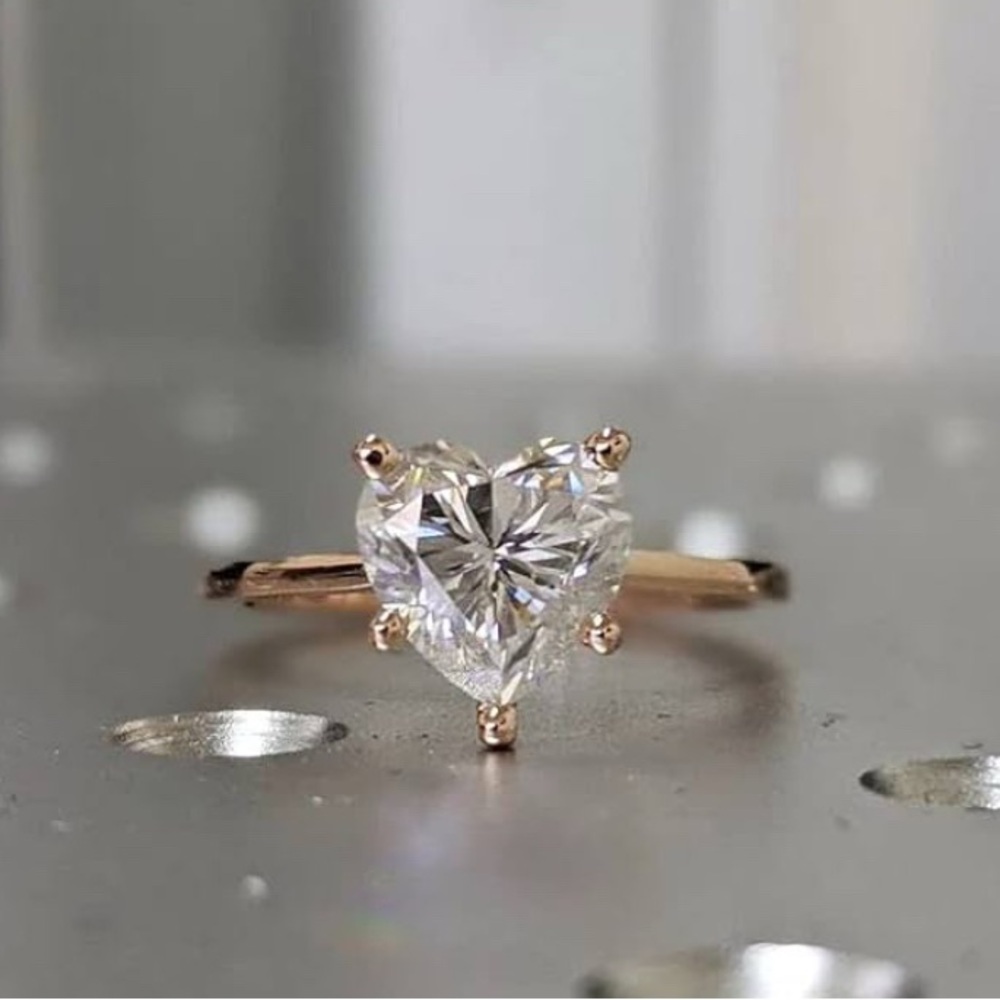 Romantic 14k Gold Plated Heart-Shaped CZ Diamond Ring. New.